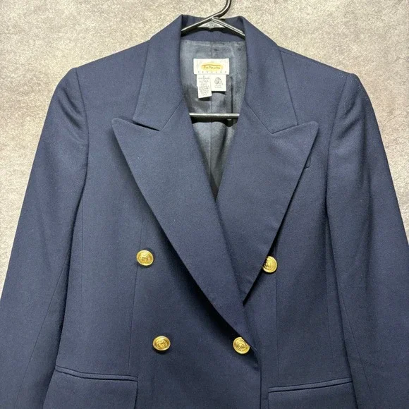 Talbot Double Breasted Blazer Womens 2P Wool Navy Gold Crest Buttons Academia - Picture 2 of 16